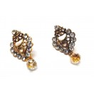 Golden Oxidized Earring Jhumka Jhumki - Push Back - Drop Dangle - I White Stone